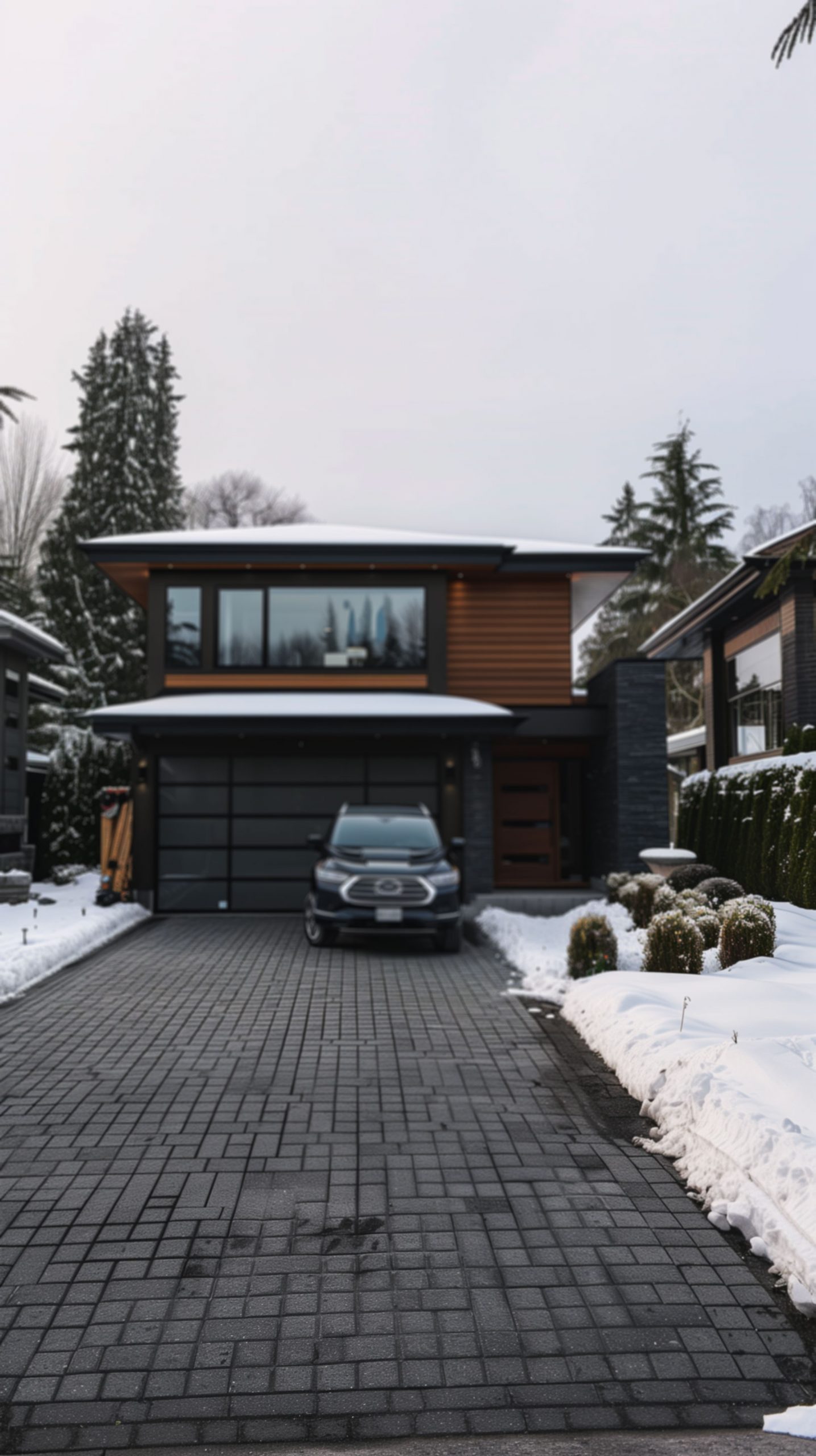 Vancouver home with snow cleared from driveway